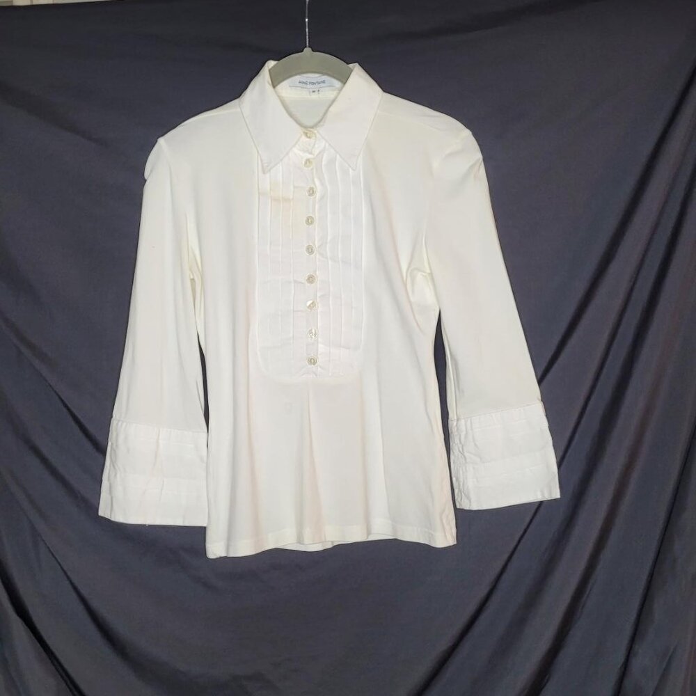 Anne Fontaine white jersey blouse, sz 4, made in France